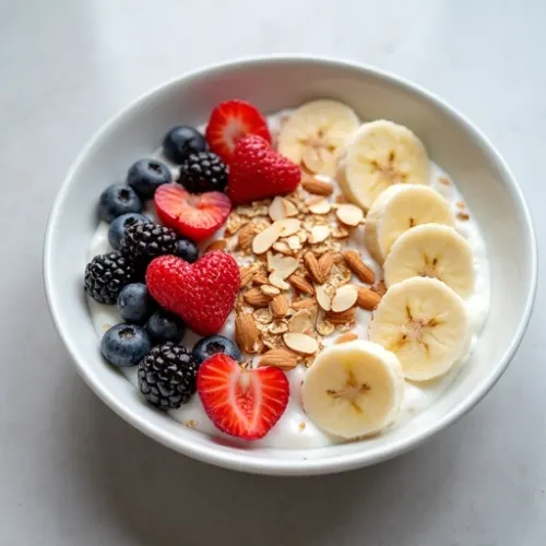 Banana, berry, curd and oats pre-workout bowl